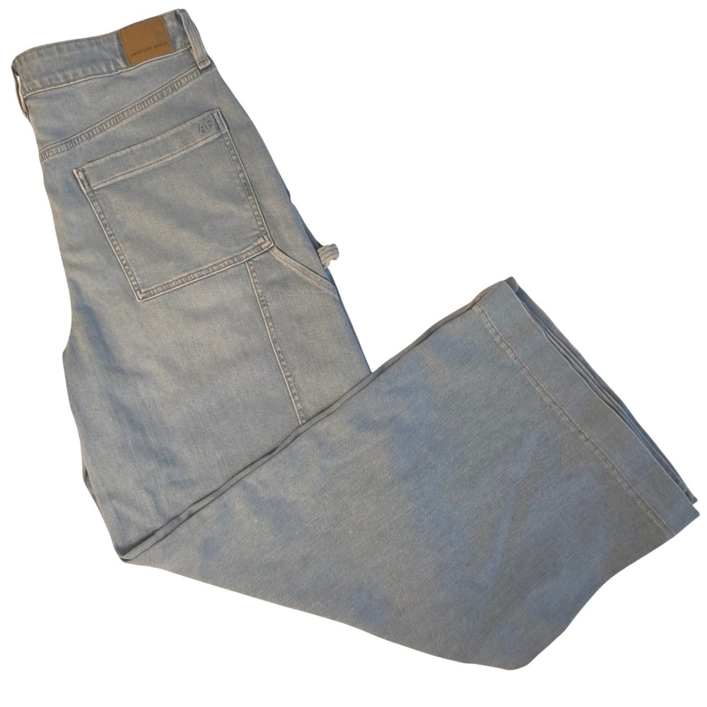 American Eagle Dreamy Drape Baggy Wide Leg Carpenter Jeans Light Wash 14 Regular - Picture 4 of 16